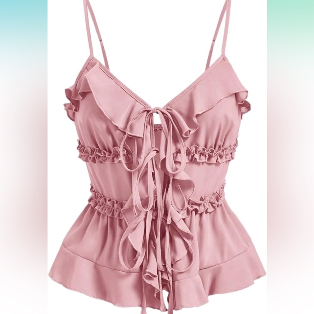 Pink Ruffled Tie-Front Top